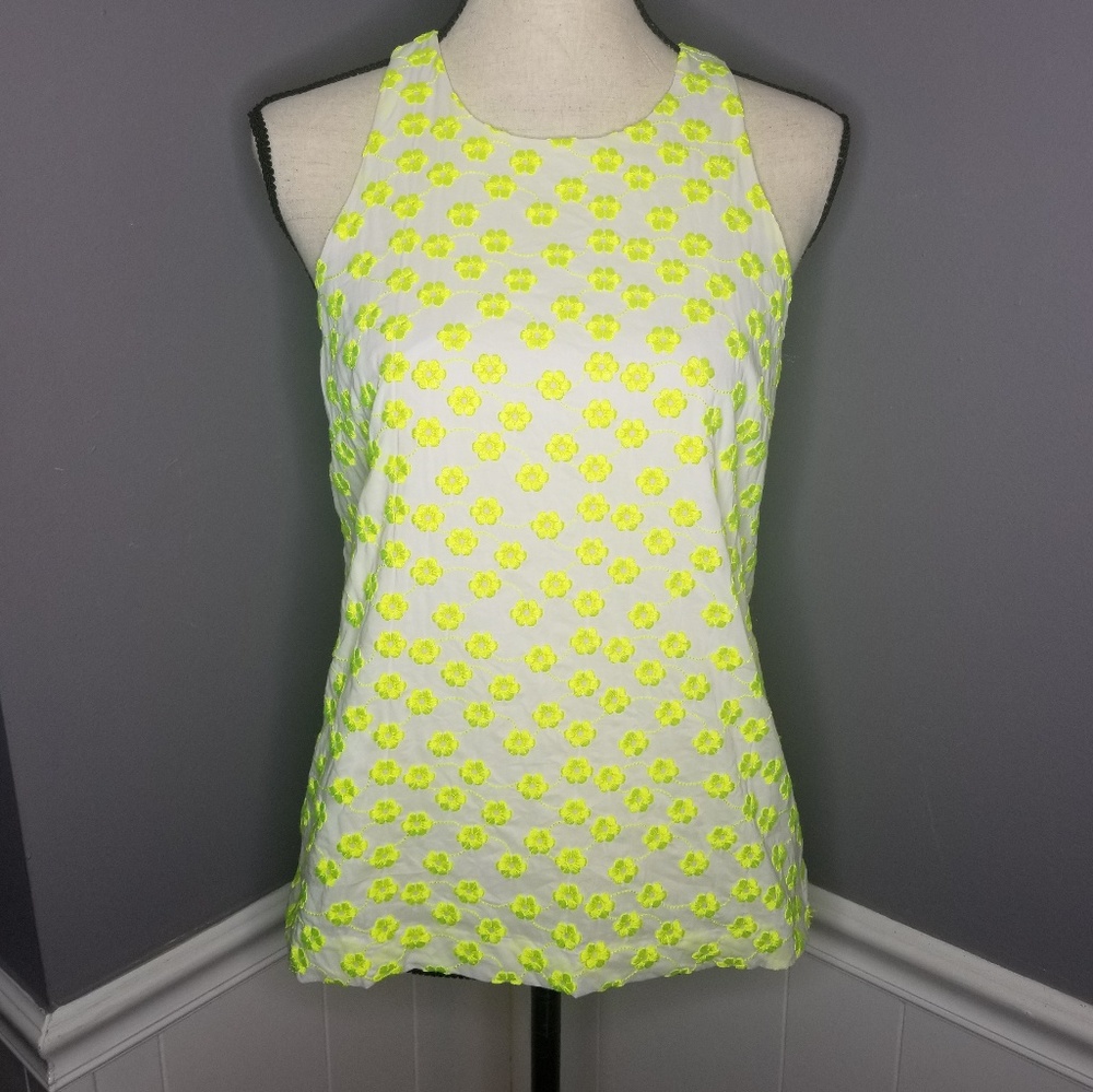 J. Crew | White Sleeveless Blouse with Neon flower